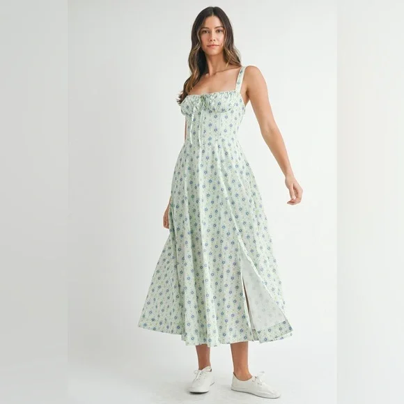 MABLE Floral Print Bustier Back Lace Up Midi Dress - Picture 13 of 14